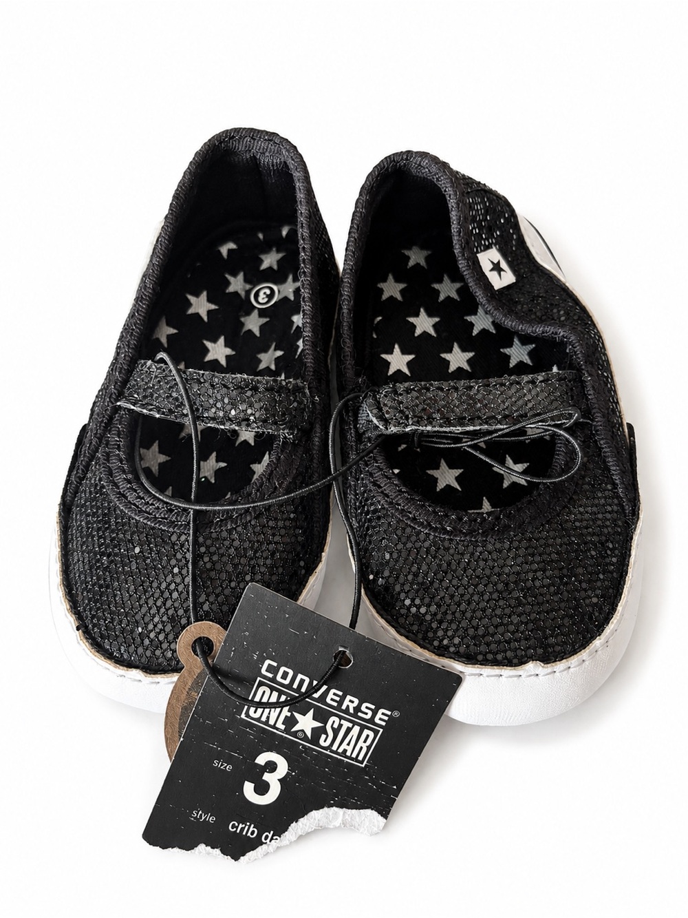 Converse One Star Toddler Girls Black Sparkle Mary Jane Shoes Size 3 NWT
